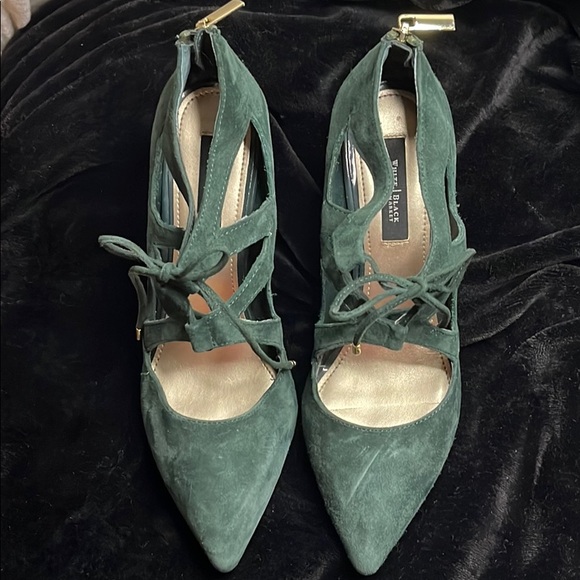 Green Suede Lace Up Heels - Picture 2 of 5